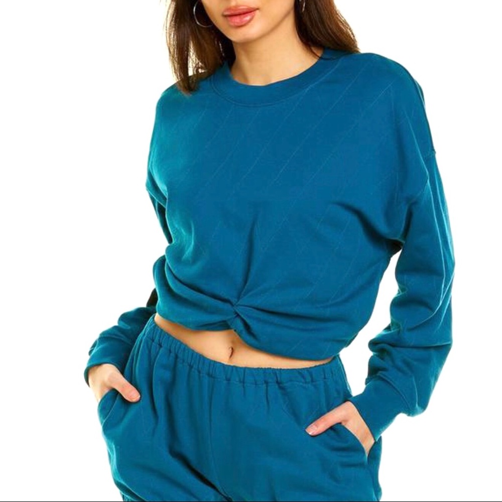 Something Navy Quilted Twist Front Teal Sweatshirt X-Small